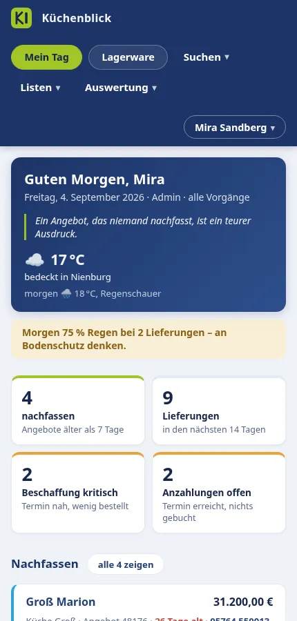 Küchenblick auf dem Handy